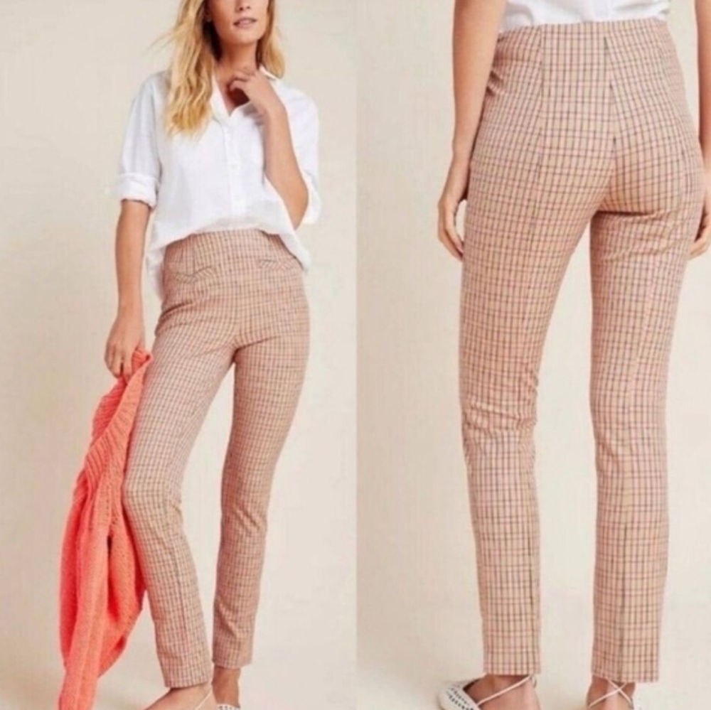 Anthropologie Plaid Checkered Essential Slim Cropped Pants / Trousers
